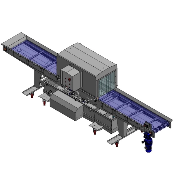 Ligne avec cuve de lavage et déchargement dans tunnel de séchage à lames d'air pour divers produits fruitiers et légumiers